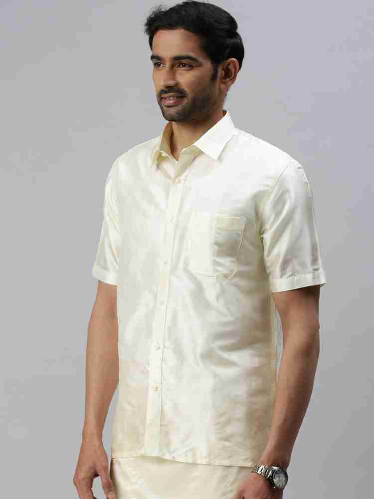 Mens Silk Feel Cream Full Sleeves Shirt