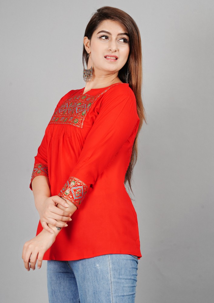 Brei's Casual Embroidered Women Red Top - Buy Brei's Casual