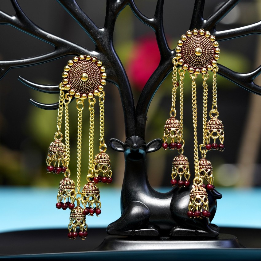 Fashion jewelry long maroon earrings