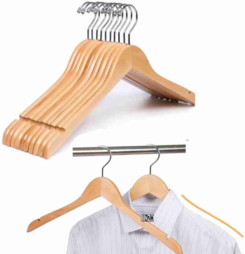 BINZO Wooden Hangers For Wardrobe, Almirah Hanger For Clothes
