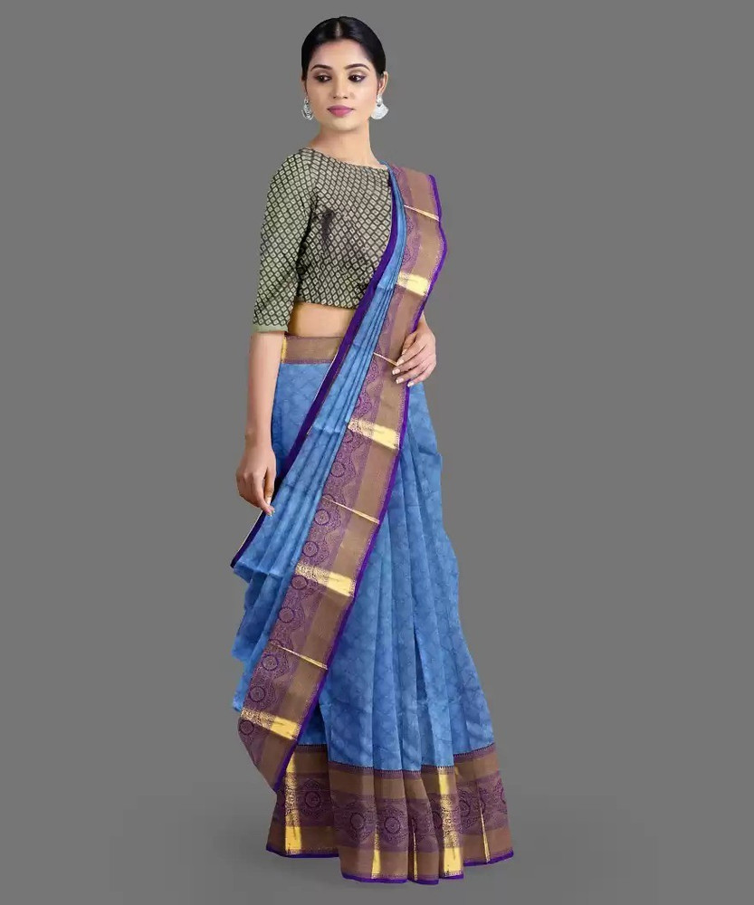 Buy Juhi Collection Woven Kanjivaram Silk Blend Cotton Silk Blue