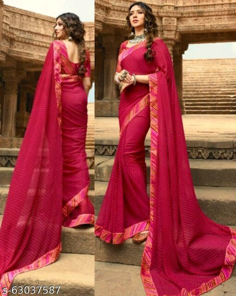 Buy DIKONA DESIGNER Printed, Self Design, Graphic Print, Floral Print,  Checkered, Solid/Plain Bollywood Georgette, Chiffon Pink Sarees Online @  Best Price In India | Flipkart.com