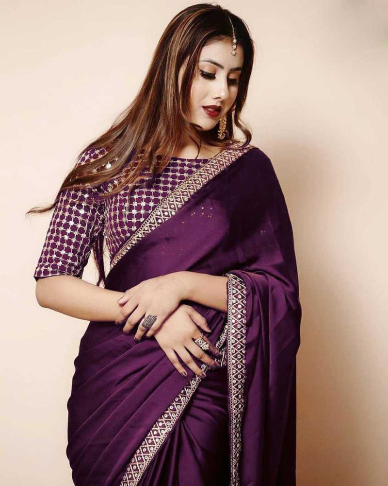 Buy Shivsa Embellished Bollywood Georgette Dupion Silk Purple Sarees Online Best Price In India Flipkart