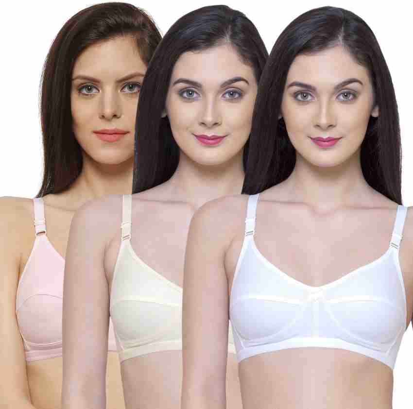 Buy INKURV Cotton Lightly Padded T-Shirt Bra for Women with Detachable  Straps, 3/4th Coverage, Combo of (3)