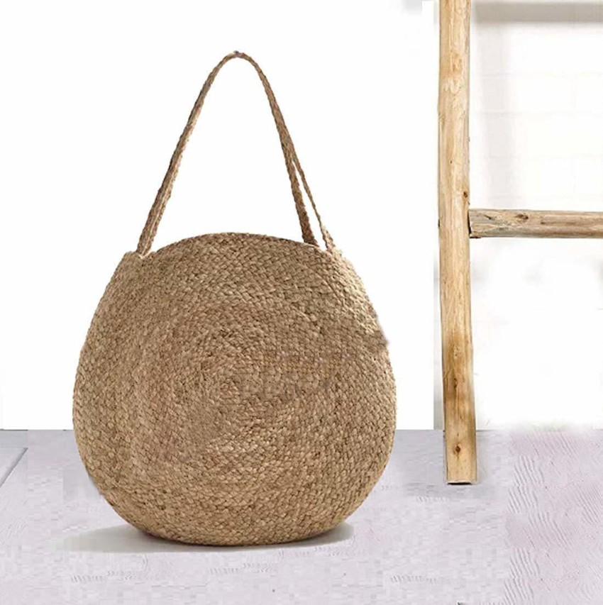 Round raffia crochet basket bag L