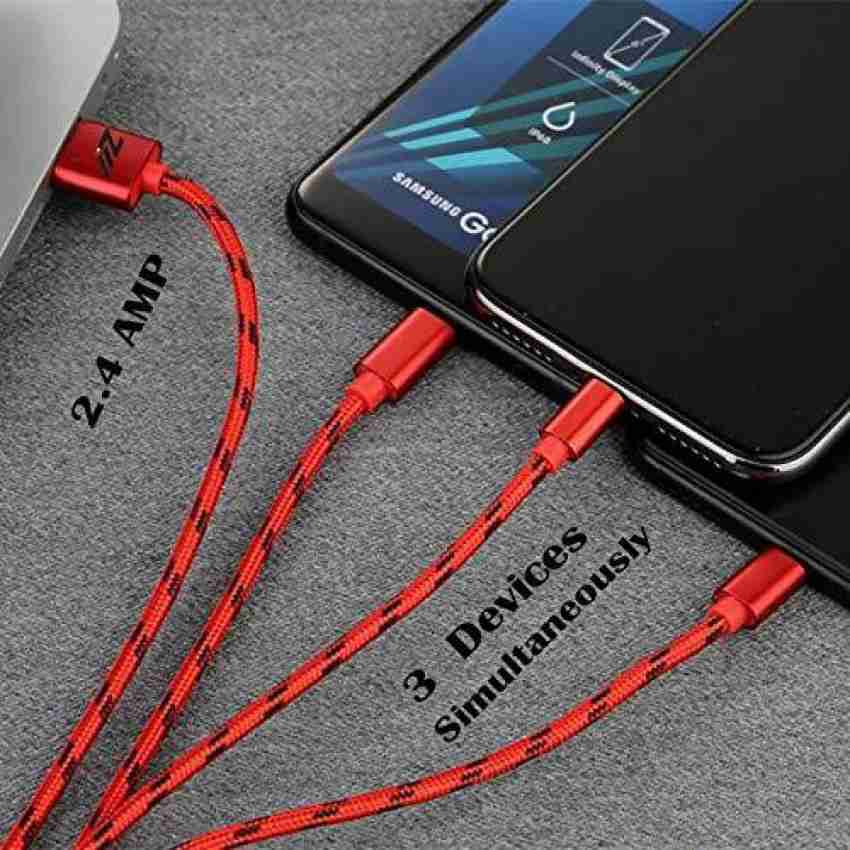 MOTOZOOP Micro USB Cable 2 A 1.5 m 3 in 1 Fast Multi Pin Car Mobile  Charging Cable 2.4 Amp for Android (RED) - MOTOZOOP 