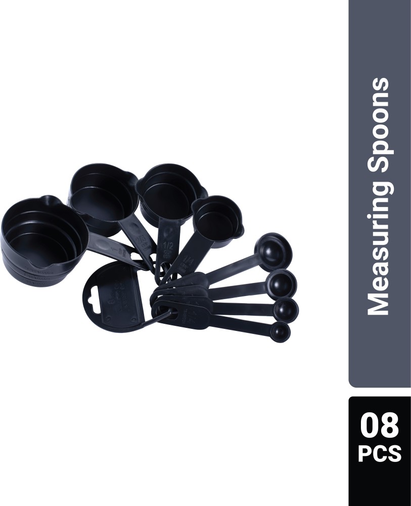 Rinkle Trendz Black Measuring Cups and Spoons Set 8 Pieces Set