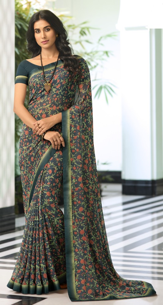 Gorgeous Printed Green Color Daily Wear Georgette Saree