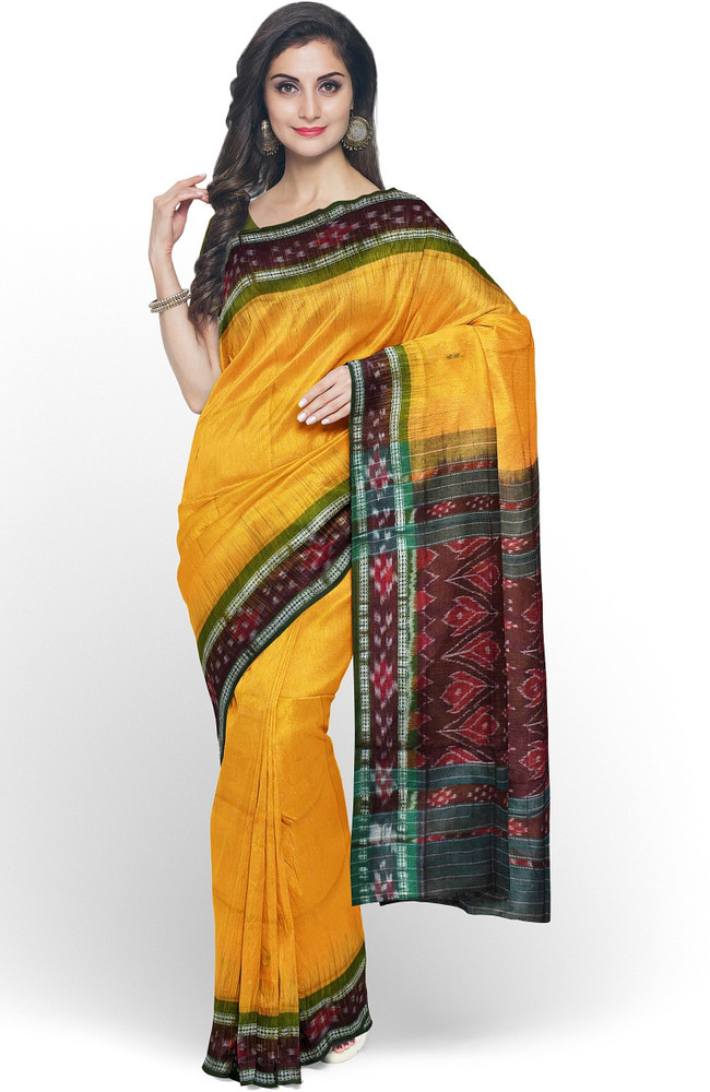 Buy WAVEMART Woven Sambalpuri Pure Cotton Yellow Sarees Online Best Price In India Flipkart
