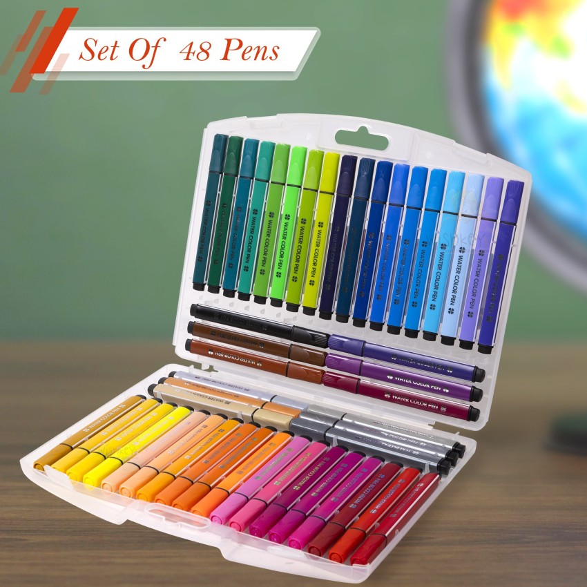 WISHKEY 48 Pieces Washable Water Color Pen Set For Painting,  Coloring For Kids & Adults Fine Rounded Nib Sketch Pens with Washable Ink - Water  Color Pen