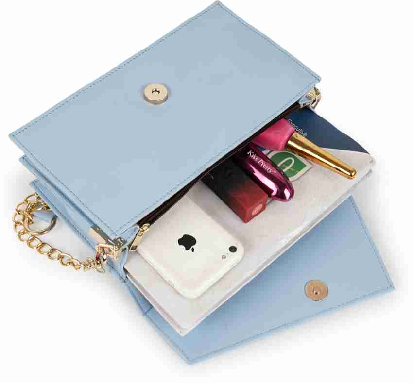 Baby Blue Leather Vsling Wallet on a Chain