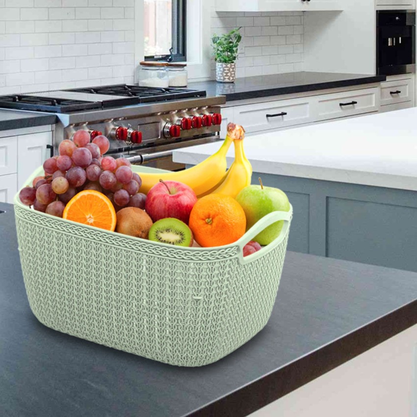 Kuber Industries Unbreakable Plastic Basket|Storage Basket With Lid|Fruit  Basket For Kitchen|Vegetable Basket For Storage|Pack of 3|MULTI Small