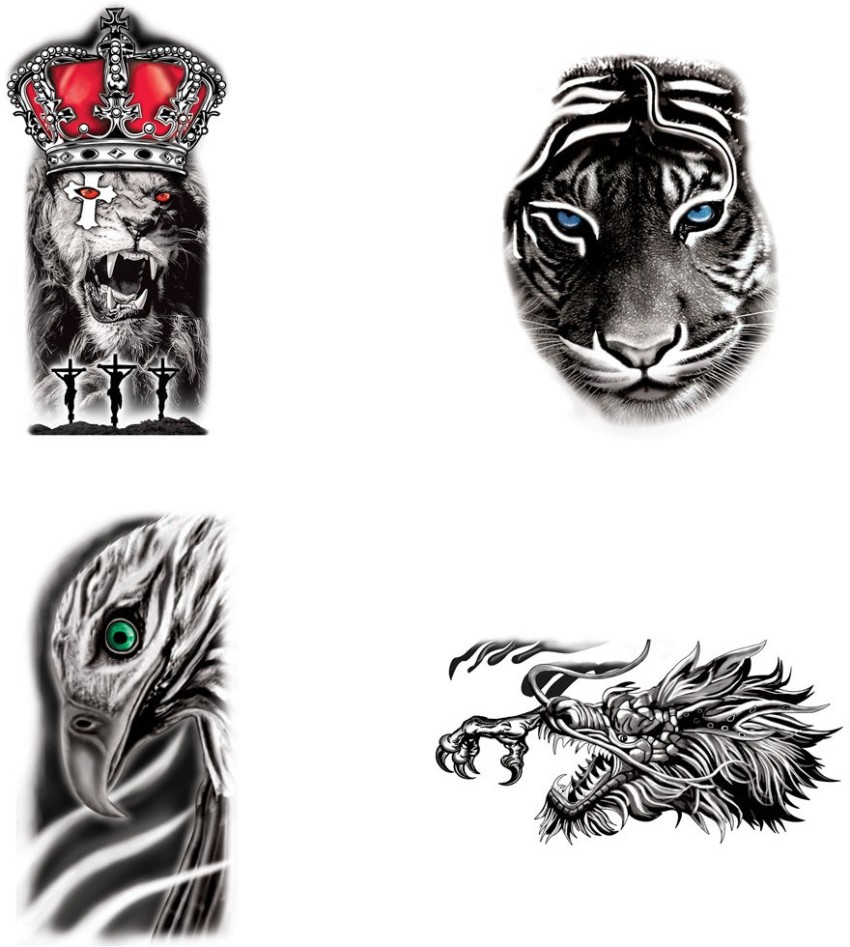 PADOUN Large Temporary Tattoos Men 6Sheet Bright Lion King Tiger Temporary  Tattoo Animal Half Arm