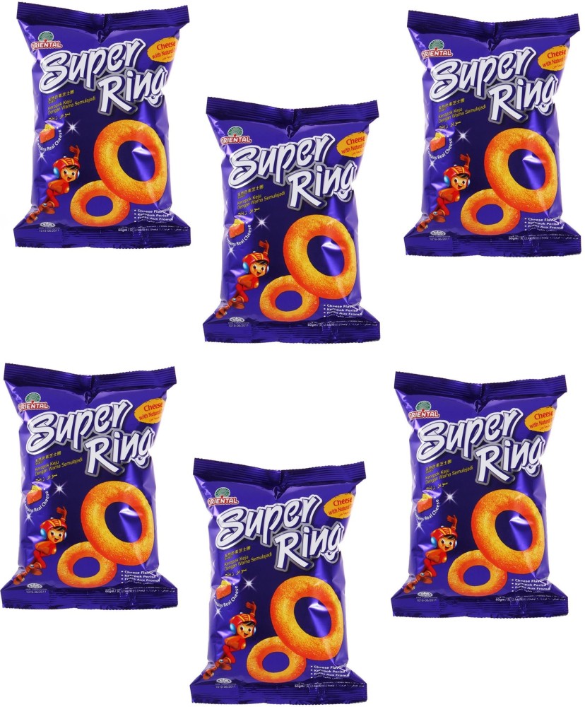 : Super Ring Cheese Flavored Snack Contains Real Cheese With  Natural Color, No Artificial Color, VERY DELICIOUS Chips For Party Cinema  Home Office Family Friend Gathering Picnic (2.1oz Each) (2 Packs) :