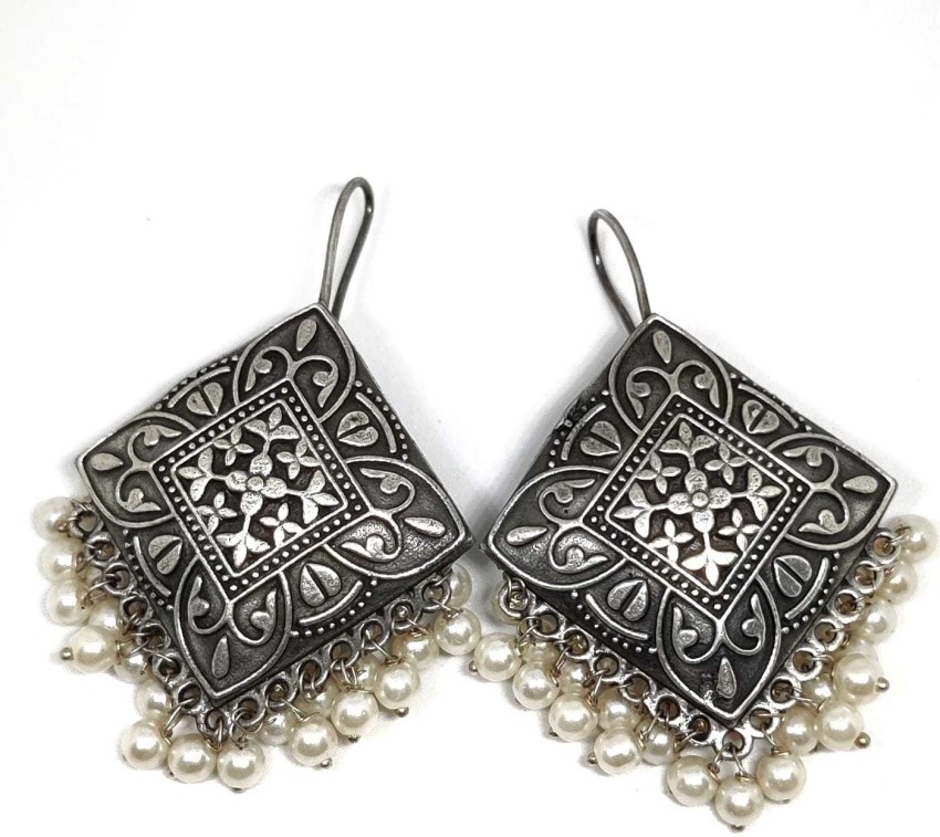 Silver Oxidized Black Thread Square Shape Earrings  KANCHAN EXPORTS