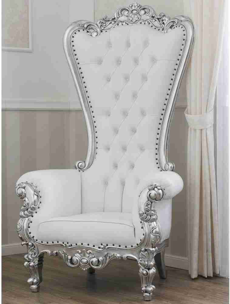 Smarts collection Wooden Royal Chair White silver Solid Wood