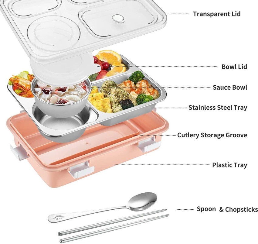 School Food Box Stainless Steel 4 Compartments - 304 Stainless