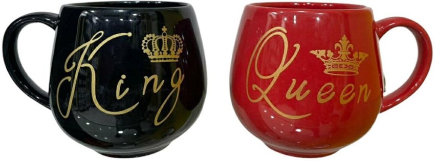 Hujai King & Queen Red & Black Golden Print Couple Gift Ceramic Coffee Mug  Price in India - Buy Hujai King & Queen Red & Black Golden Print Couple Gift  Ceramic Coffee