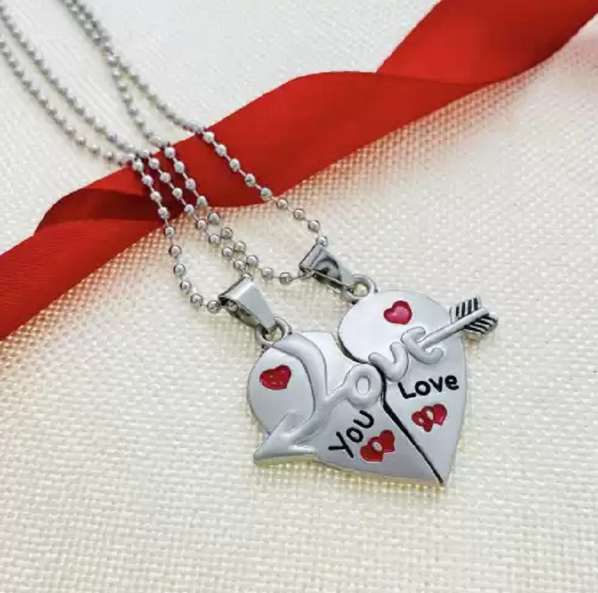 DF STORE Couple Locket with I Love You Heart Silver Stainless