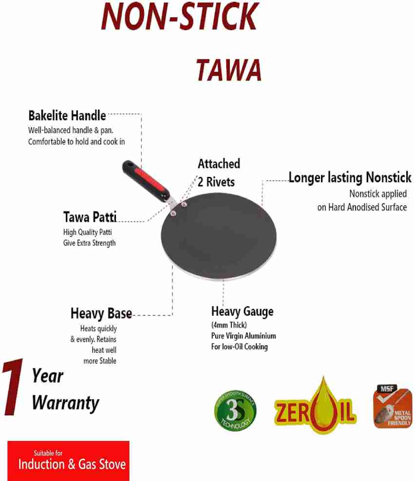 4mm Thick Aluminium Gas & Induction Base Chapati Roti Tawa, Dia 27.5 cm,  Silver