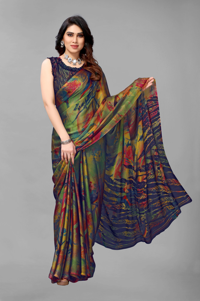 FABMORA Printed Floral Print Daily Wear Chiffon Saree