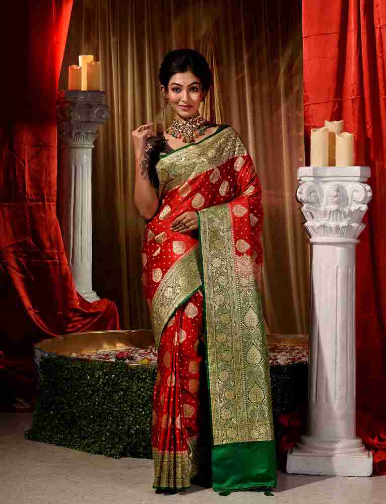 Buy HOUSE OF BEGUM Red Women's Red Banarasi Satin Silk Saree With