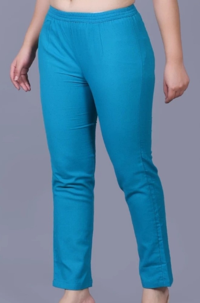 Sky Blue Bell Bottom Stretch Trousers For Women  The Ambition Collective