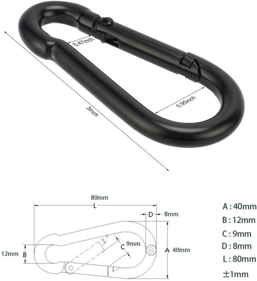 Buko Heavy Duty Spring Snap Hook Carabiner Clip Non Locking Black