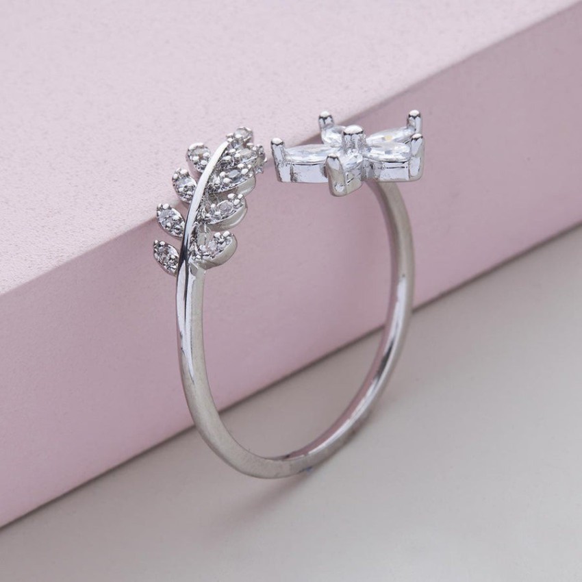 Flower Blossom Diamond Adjustable Ring Gold Clover Charm