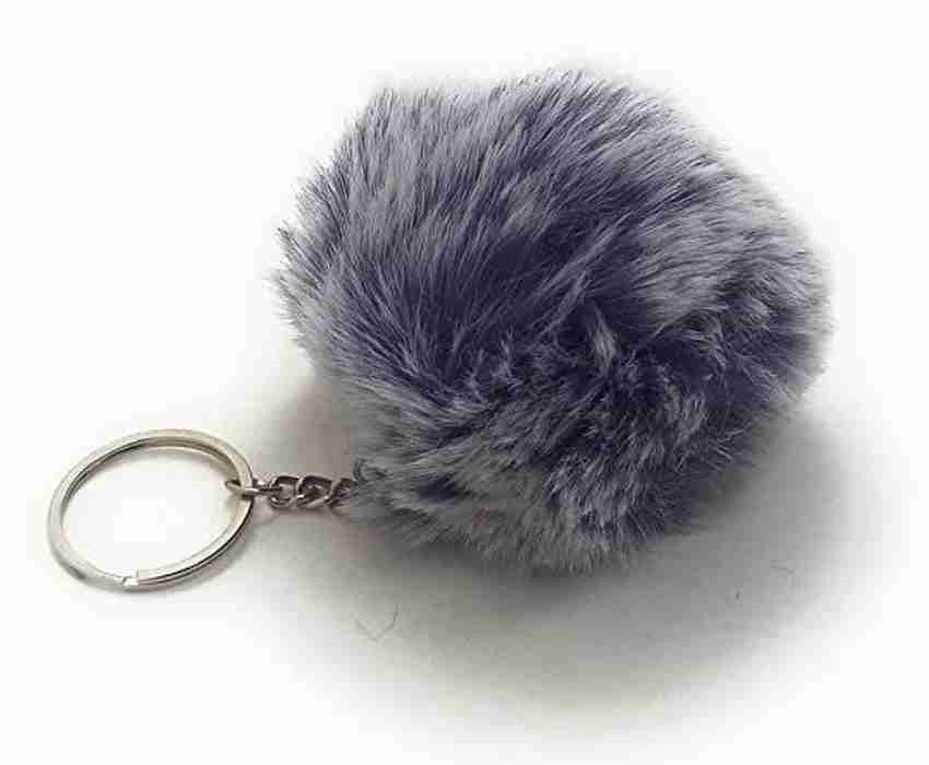 hurrio Pom Pom Fur Fabric Keychain and Keyring Grey Key Chain