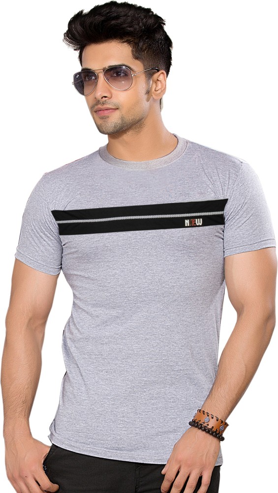 Peach and lime Colorblock Men Round Neck Multicolor T-Shirt - Buy