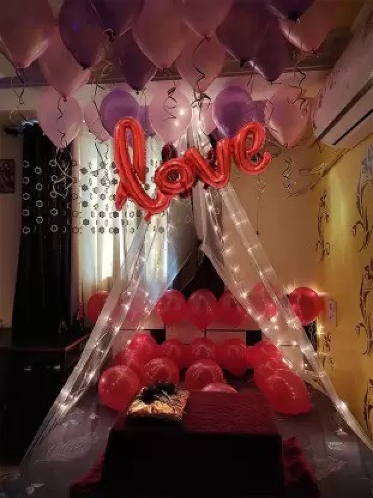 Fun and Flex Love Foil Balloon decoration kit with white net and led light  for anniversary