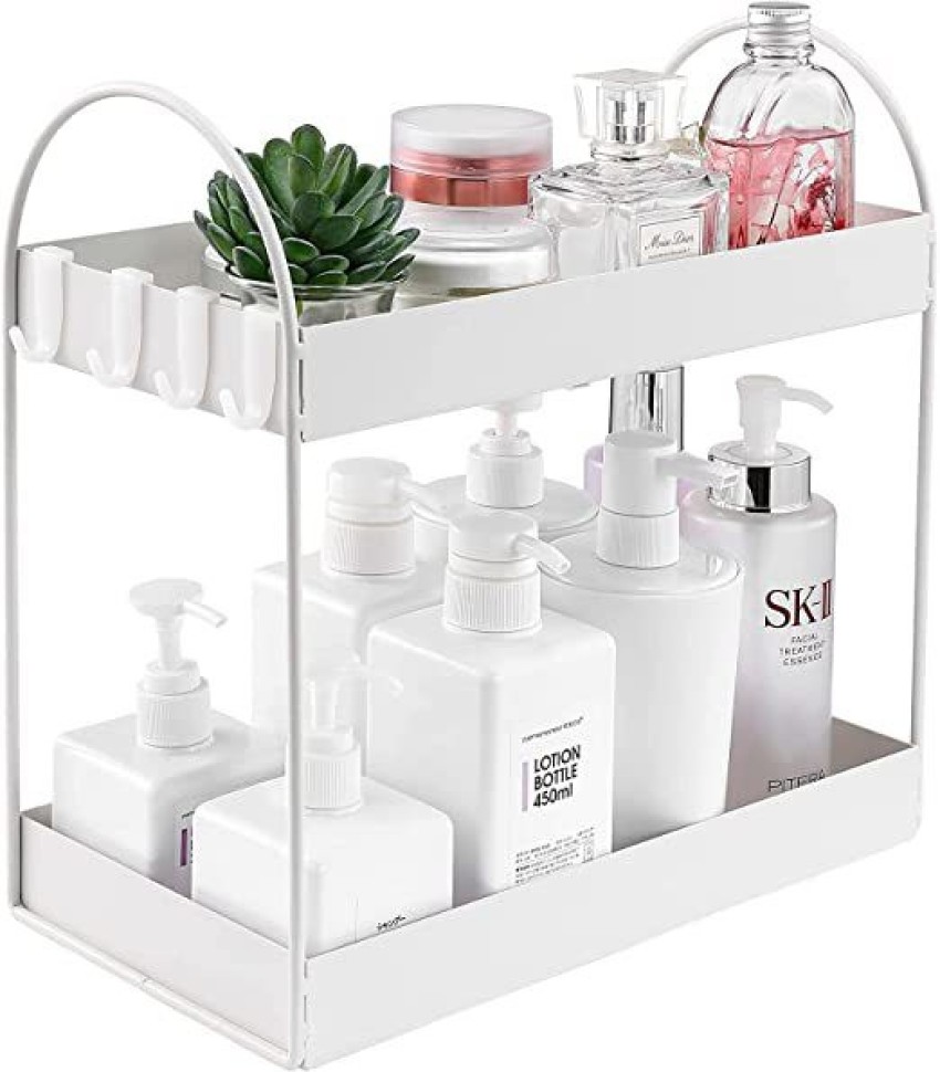 Aisung 2-Tier Bathroom Countertop Organizer Vanity Tray Cosmetic & Makeup  Storage Kitchen Spice Rack Standing Shelf, White