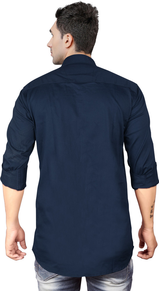 White Collar Men Solid Casual Dark Blue Shirt Buy White Collar
