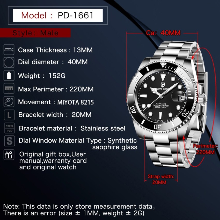 Pagani Design Waterproof Mechanical Automatic Stainless Steel 40MM Watch  (Submariner) Analog Watch - For Men - Buy Pagani Design Waterproof  Mechanical Automatic Stainless Steel 40MM Watch (Submariner) Analog Watch -  For Men