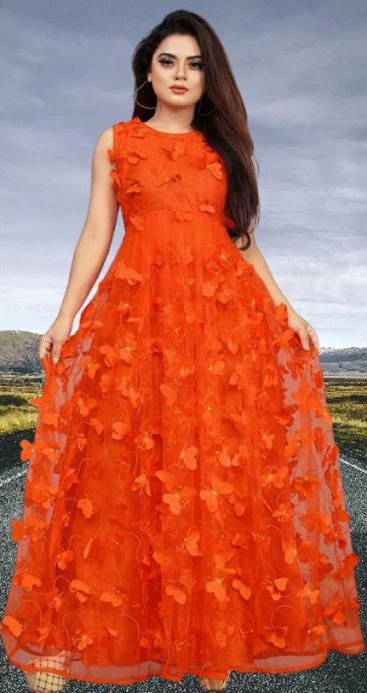 Orange colour party on sale frocks