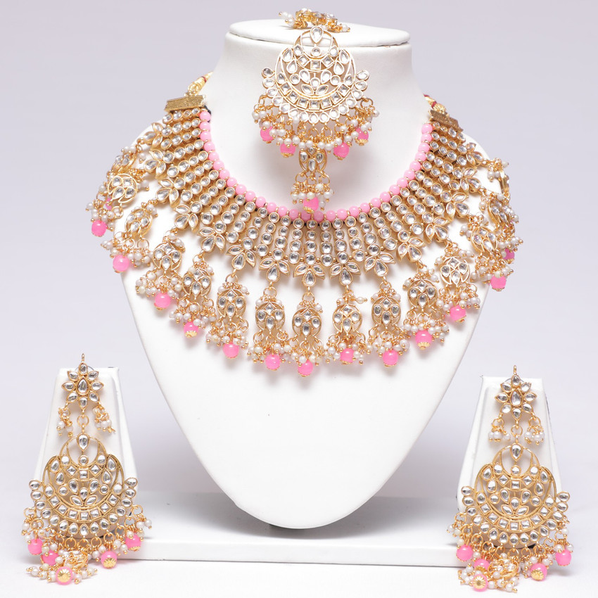 Swarajshop Alloy Gold plated Pink Gold White Jewellery Set Price