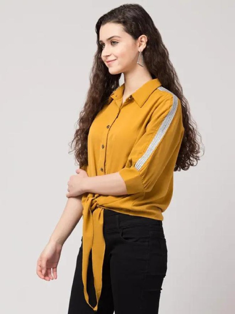 Whitewhale Women Embellished Casual Yellow Shirt - Price History