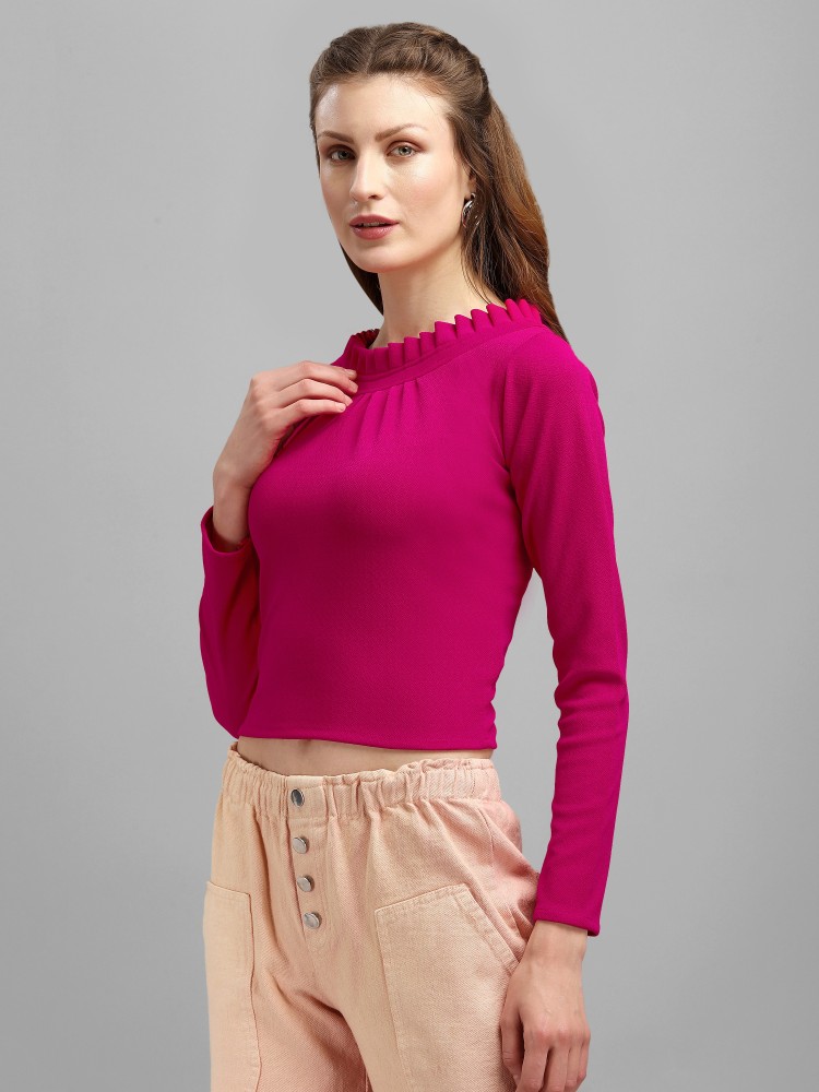 PURVAJA Casual Solid Women Pink Top - Buy PURVAJA Casual Solid Women Pink  Top Online at Best Prices in India