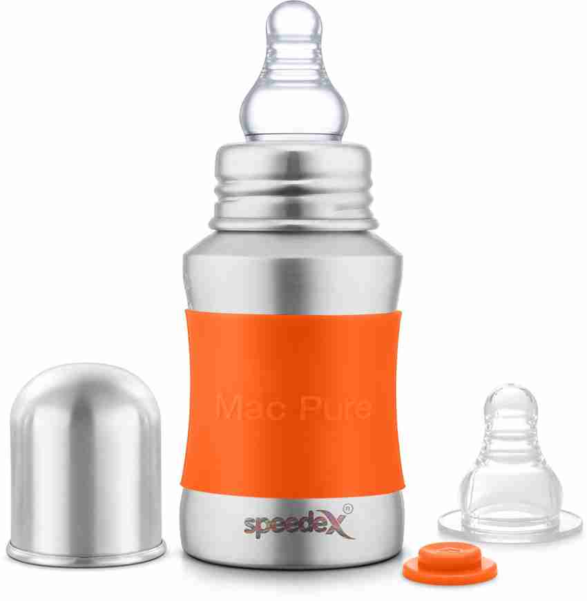 Stainless Steel Baby Feeding Bottle with Internal ML Marking, Silicon Grip  240ml