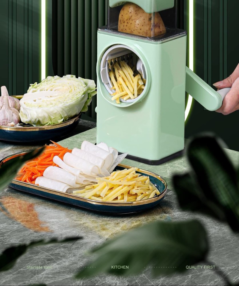 Manual Rotary Cheese Grater Shredder with Wider Hopper 3 Interchangeable  Blades Round Mandolin Drum Slicer Julienne Grinder for Cheese, Vegetables