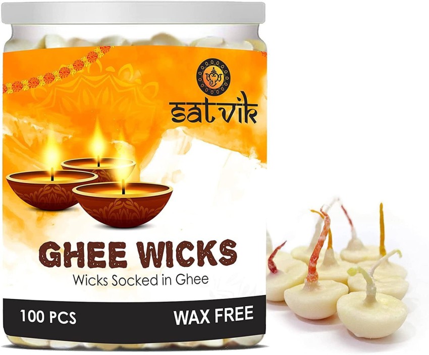 Satvik 100 Pc Pure Ghee Diya Wicks (Wax Free) Cotton Wick Price in India -  Buy Satvik 100 Pc Pure Ghee Diya Wicks (Wax Free) Cotton Wick online at