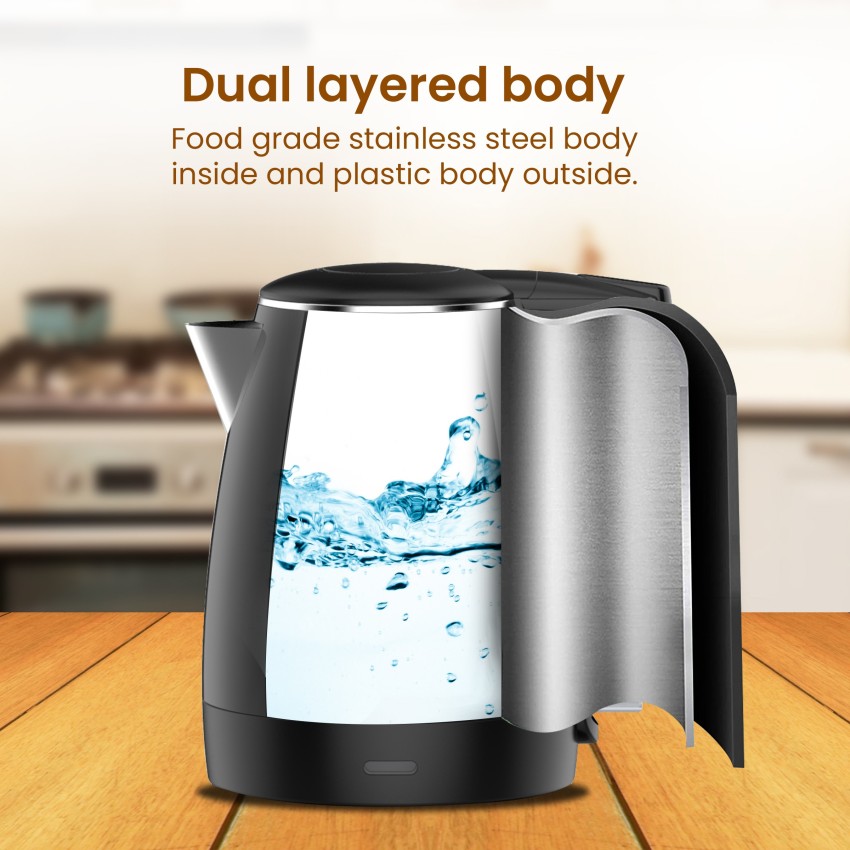 Stainless Steel Electric Kettle,1.5L Double Wall Cool Touch Tea