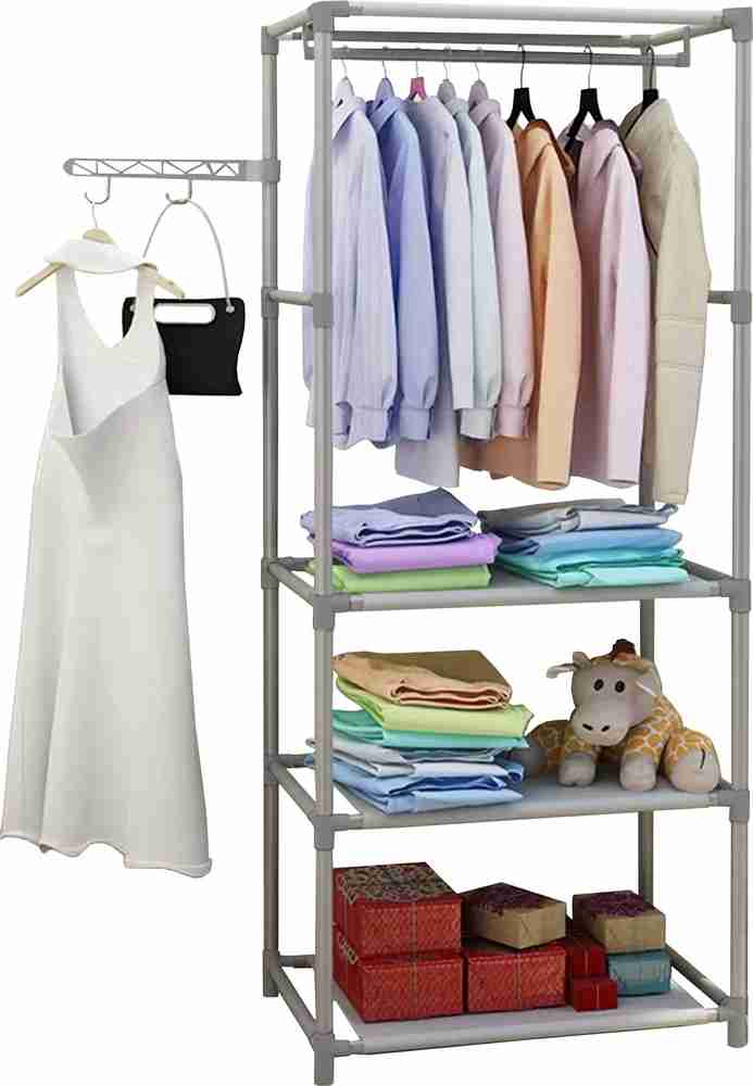 Sasimo 1 Door 4 Shelf Open Coat clothes hanger stand PP Carbon Steel Collapsible Wardrobe Price in India Buy Sasimo 1 Door 4 Shelf Open Coat clothes hanger stand PP Carbon Steel Collapsible