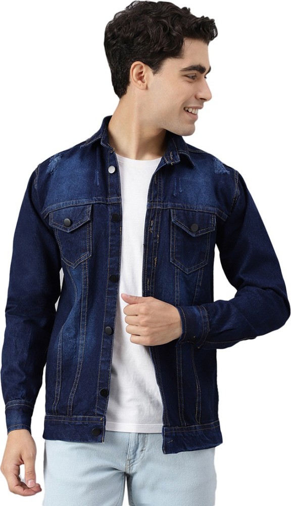 Buy online Dark Blue Solid Denim Jacket from Jackets for Men by Ftx for  ₹899 at 50% off