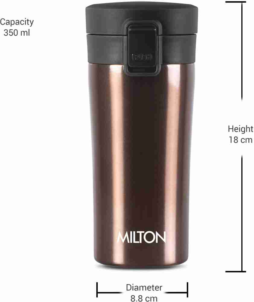 Milton Thermosteel Flip Lid Flask 350, Double Walled Vacuum Insulated Thermos 350 ml | 12 oz | 24 Hours Hot and Cold Water Bottle with Cover, 18/8