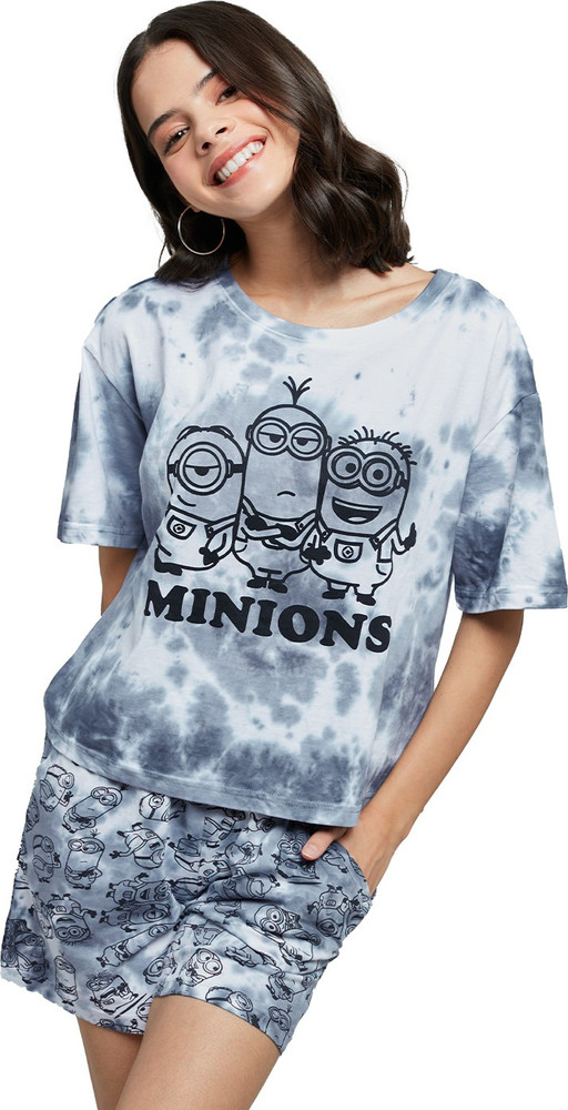 The Souled Store Minions Women Printed Ombre Dyed Grey Night Suit
