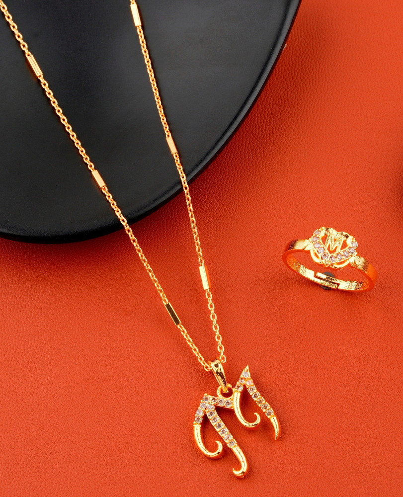 Vraj india M name letter Gold Diamond Pendant locket chain with ring for girls women Gold plated Beads Alloy Price in India Buy Vraj india M name letter Gold Diamond Pendant