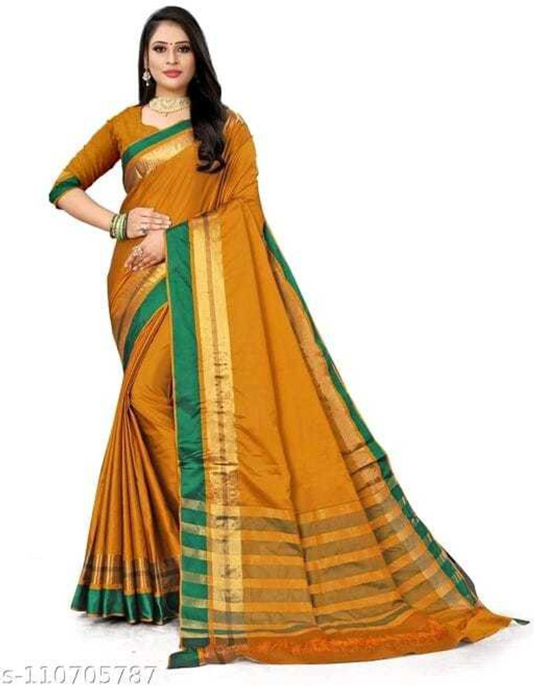 Buy SHREE SADHI FASHION Striped Bollywood Pure Cotton Mustard