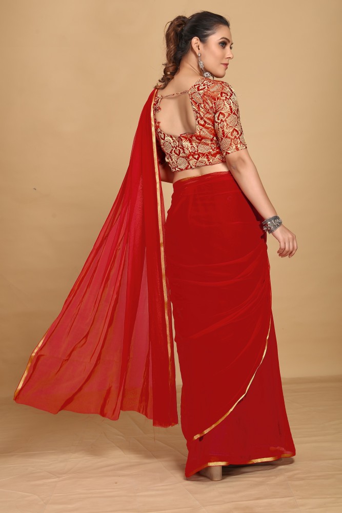 Buy DIVYASHAKTI FASHION Solid Plain Bollywood Chiffon Red Sarees Online Best Price In India Flipkart